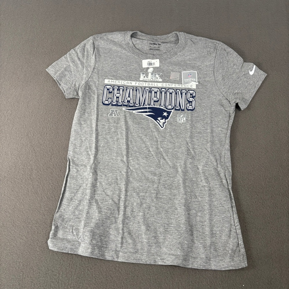 Nike New England Patriots AFC Champions Shirt Mens Size S Gray Super Bowl LIII